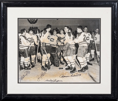 Montreal Canadiens Multi-Signed 16 x 20 Framed Photograph - Beliveau, H. Richard, M. Richard and Geoffrion (PSA/DNA)
